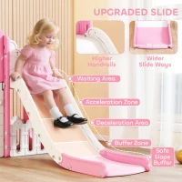 AIYAPLAY 7 in 1 Toddler Slide Set with Basketball Hoop, Climbing Frame, Telescope, Drawing Board, Storage Box, Pink(m-5)