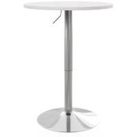 HOMCOM Tavolo da bar rotondo, regolabile in altezza 69-91 cm, con piano girevole a 360°, Bianco e argento(m-5)