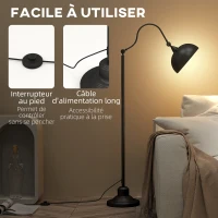 HOMCOM Lampadaire sur pied salon rotatif à 180°, lampe à arc avec abat-jour réglable, interrupteur à pied, 42x25,5x152cm, noir(m-6)