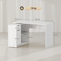 HOMCOM Flexibler Schreibtisch, 2-stufiger Schrank, Schublade, offene Fächer, Holz, Weiß(m-3)
