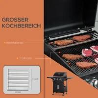 Outsunny Gasgrill, BBQ-Grill mit 3 Brennern je 2,9 kw, 4 Räder, Schwarz(m-4)