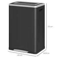 HOMCOM Cubo de basura de cocina 2 compartimentos de 2 x 20L, cubo con pedal, tapa de cierre suave 40 x 34,8 x 59 cm negro(m-3)