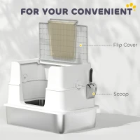 PawHut Litière pour chat, en acier inoxydable, Intérieur XL, avec pelle, Gris clair(m-4)