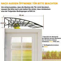 Outsunny Vordach Schutzdach, Sonnen- und Regenschutz, inkl. Wandhalterung, 295x90 cm, Weiß(m-7)