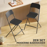 HOMCOM 2-Stuks Set Barstoelen, Opvouwbare Barstoelen met Stalen Frame, voor Keuken, Eetkamer, Zwart(m-5)