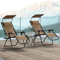 Outsunny Zero Gravity Lounger Chair Set of 2, Folding Reclining Patio Chair with Shade Cover, Cup Holder, Soft Cushion and Headrest for Poolside, Camping, Coffee(m-2)