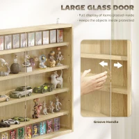 HOMCOM 5-Tier Wall Display Shelf Unit Cabinet w/ 4 Adjustable Shelves Glass Doors Home Office Ornaments 60x80cm Oak(m-5)