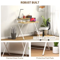 HOMCOM Compact Folding Desk for Small Spaces, Foldable Computer Desk with Storage Shelf for Home Office, 2-Tier Study Writing Table, 86 x 66 x 82 cm, Maple Wood-effect(m-7)