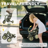 AIYAPLAY 5 in 1 Kids Trike with Adjustable Backrest, Toddler Tricycle with Push Handlebar, Adjustable Backrest, Dark Green(m-8)