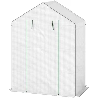 Outsunny Invernadero de Exterior con 6 Estantes Puerta Enrollable Cubierta de PE y Marco de Acero 143x74x190 cm Blanco(m-11)