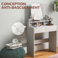 HOMCOM Coiffeuse avec miroir, table de maquillage avec 2 tiroirs et 3 compartiments, style moderne, 75 x 38 x 135 cm, blanc(m-6)