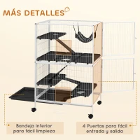 PawHut Jaula para Animales Pequeños con Ruedas Rampas Hamaca y Bandeja Extraíble para Chinchillas Hurones 80x52x128 cm Blanco(m-7)