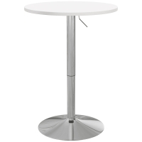 HOMCOM Mesa de bar redonda mesa alta cocina ajustable en altura 69-91 cm tapa pivotante a 360° blanco y plateado