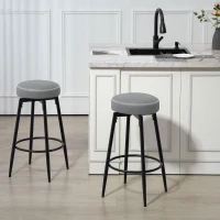 HOMCOM Set of Two Faux Leather Bar Stools - Grey/Black(m-9)