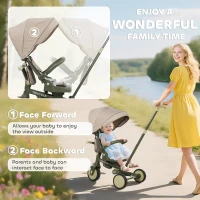 AIYAPLAY 5 in 1 Kids Trike with Adjustable Backrest, Toddler Tricycle with Push Handlebar, Adjustable Backrest, Dark Green(m-6)