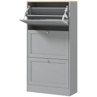 HOMCOM Modern Compact Three-Drawer Shoe Storage Cabinet - Grey(m-11)