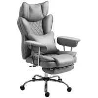HOMCOM Leathaire Reclining Office Chair with Lumbar Support Pillow - Grey(m-10)