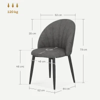 HOMCOM Ensemble de 4 chaises de salle à manger, chaises de cuisine en aspect velours, pieds en acier, sans accoudoirs, Gris(m-3)