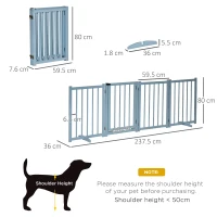 PawHut Pet Gate Wooden Foldable Dog Safety Barrier w/ 4 Panels for Small and Medium Dogs Blue(m-3)