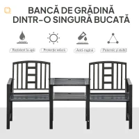 Outsunny Panchina da Giardino Moderna 2 Posti con Tavolino e Foro per Ombrellone Arredamento da Esterno 165x56x85.5cm Nero(m-6)