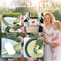 AIYAPLAY 5 in 1 Kids Trike with Adjustable Backrest, Toddler Tricycle with Push Handlebar, Adjustable Backrest, Dark Green(m-5)