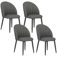 HOMCOM 4-delige Set Eetkamerstoelen, Keukenstoelen in Fluweeloptiek, Stalen Poten, armloos, Grijs(m-10)