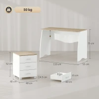 HOMCOM Scrivania con Cassettiera Moderna in Legno, Scrivania PC per Camera e Ufficio, 110x55x75cm(m-3)