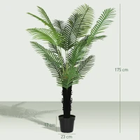 HOMCOM 175cm Artificial Areca Palm Tree with 16 PE Leaves, Decorative Artificial Plant with Plastic Pot and Flocked Soil, Fake Plant for Home Office Decor, Green(m-3)