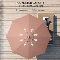 Outsunny Φ2.7m Garden 24 LED Light Parasol Solar Outdoor Tilt Sun Umbrella Patio Club Party Event Manual Sun Shade w/ Hand Crank and 8 Ribs, Brown(m-4)