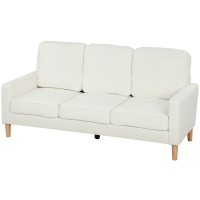 HOMCOM 3-Sitzer-Sofa mit dicken Kissen, Kautschukholz, Stoffbezug, Polstersofa für Wohnzimmer, Büro, Schlafzimmer, Cremeweiß