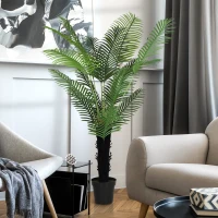 HOMCOM 175cm Artificial Areca Palm Tree with 16 PE Leaves, Decorative Artificial Plant with Plastic Pot and Flocked Soil, Fake Plant for Home Office Decor, Green(m-8)