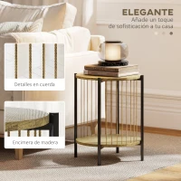 HOMCOM Mesa Auxiliar Redonda de 2 Niveles con Estante y Estructura de Acero para Salón Dormitorio 43,5x43,5x51 cm Natural(m-4)