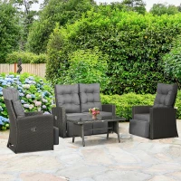 Outsunny 4 Piece Rattan Garden Furniture Set Outdoor Sofa Sectional Set with Glass Top Table for Poolside, Grey(m-10)