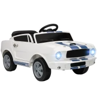 AIYAPLAY Coche Eléctrico para Niños 12V Vehículo Infantil con Control Remoto 2.4 GHz, 2 Motores Claxon, Luces LED, Música. Blanco(m-1)