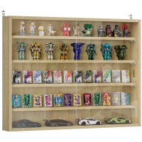 HOMCOM 5-Tier Wall Display Shelf Unit Cabinet w/ 4 Adjustable Shelves Glass Doors Home Office Ornaments 60x80cm Oak(m-10)