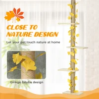 PawHut 242cm Adjustable Floor-To-Ceiling Cat Tree, with Artificial Decoration, Perches, Anti-Slip Kit - Yellow(m-4)