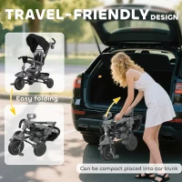 AIYAPLAY 6 in 1 Foldable Kids Trike with Adjustable Parent Handle & Canopy for Ages 1-5, Black(m-8)