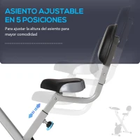 HOMCOM Bicicleta Estática Plegable con Respaldo 8 Niveles de Resistencia Volante Pantalla LCD Pulsómetro y Sillín Ajustable(m-6)