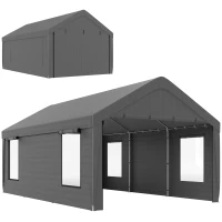 Outsunny Garaje Exterior para Coche 6x3,6 m Impermeable con Tejido PE Resistente Marco de Acero Paredes Desmontables Gris Oscuro(m-1)