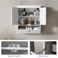HOMCOM Bathroom Wall Cabinet with Adjustable Shelf and Recessed Doors, White(m-7)