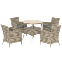 Outsunny Five-Piece Rattan Garden Set, with Two-Tier Table - Grey(m-1)