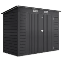 Outsunny Abrigo de Jardim 2,7m² 249x121x183 cm Abrigo de Exterior com Porta Dupla 2 Ventilaç4oes e Trava Abrigo para Pátio Cinza(m-1)