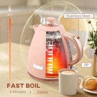 HOMCOM 3kW Rapid Boil Honeycomb Kettle - Light Pink(m-4)