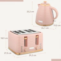HOMCOM Set de Tostadora y Tetera 2 en 1, 7 Niveles de Tostado, Función de Descongelado y Recalentado, Rosa(m-3)