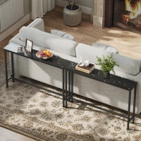 HOMCOM Consola Recibidor Estrecha con Superficie con Efecto Mármol y Marco de Metal 100x20x66 cm Negro(m-8)