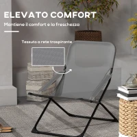 Outsunny Sedia da Giardino Pieghevole e Reclinabile su 4 Livelli, in Acciaio e Poliestere, 69x91x96 cm, Nera Grigia(m-4)