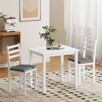 HOMCOM 3-delig Eettafelset met 2 Stoelen, Keukentafel voor compacte ruimtes, Geplofte stoelen, Ruimtebesparend, MDF, Wit(m-9)