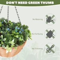 HOMCOM Pack of 2 Faux Plant Artificial Lisianthus Flowers, Hanging Planters with Basket, PE Leaves, 18 Flowers and 3 Pinecones, Decorative Faux Plants for Home Office Decor, Green(m-5)