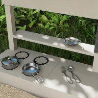 Outsunny Arenero de Madera para Niños con Techo Regulable con Juguetes de Cocina Juego para Niños de 3-7 Años 114x110x110 cm Gris(m-9)