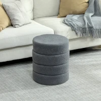 HOMCOM Hocker, rond, teddyfleece, metalen frame, tot 120kg, Φ40x45H cm, Donkergrijs(m-8)